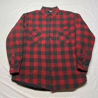 Vintage 90s Flannel Shirt Mens Large Button Up Red Black Plaid Heavyweight Lined • $16.99