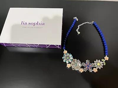 Lia Sophia  Full Bloom  Crystals & Resin Floral Design Silver Statement Necklace • $15.59