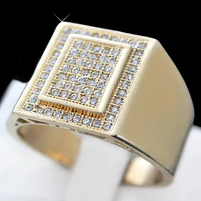 $85 • Buy Mens PAVE .71ct Created DIAMOND 14k GOLD Layered Ring | LIFE GUARANTEE BLING ICE
