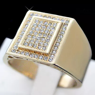 Mens PAVE .71ct Created DIAMOND 14k GOLD Layered Ring | LIFE GUARANTEE BLING ICE • $85