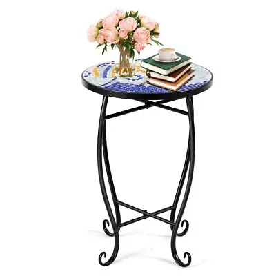 14  Mosaic Round Sofa Side End Coffee Table Nightstand Patio Garden Plant Stand • $48.97