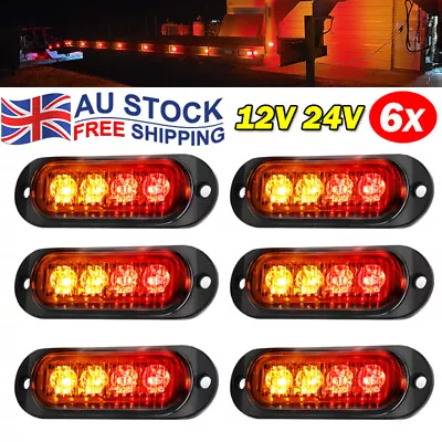 6X 4 LED Side Marker Clearance Lights Amber Red Dual Color Trailer Truck Caravan • $22.75