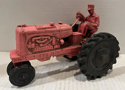 Vintage Auburn Rubber Tractor 572 Red With Farmer Driver • $9.99