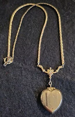 Vintage Necklace SIGNED CITATION Picture Locket Heart Gold Tone Chain • $22
