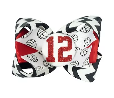 Customizable Volleyball Chevron Hair Bow Clip For Girl In Red And Black • $13