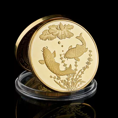 China Koi Fish Lotus Commemorative Gold Plated Coins Lucky Souvenir Gift • $4.41