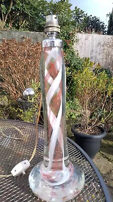 MID CENTURY MURANO GLASS  PINK AND WHITE RIBBON TRAIL LARGE GLASS LAMP BASE  50s • £199.99