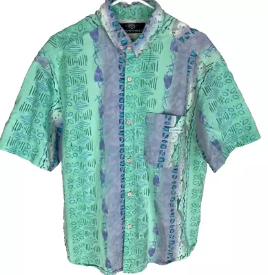 Vintage Gotcha Button Down Shirt Mens L Green Purple Surfer Rare Design 80s 90s • $23.95