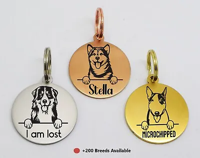£5.19 • Buy Double Side Engraved Thick Round Id Name Disc Personalised Pet Dog Breed Tag