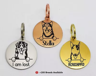 £5.19 • Buy Double Side Engraved Thick Round Id Name Disc Personalised Pet Dog Breed Tag