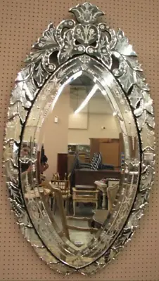 Horchow Venetian Accent Vanity Oval Mirror Flowers Arched Crown Etched NEW $460 • $349
