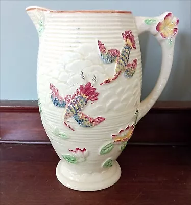 Price Brothers LARGE Art Deco Jug - Cream Exotic Birds And Water Lilies • £10