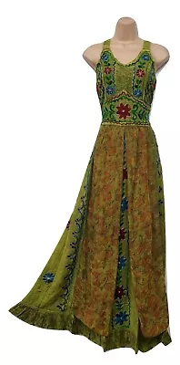 Maxi Dress Medieval Hippie Renaissance Boho Embroidered One Size 12 14 16 • £27.99