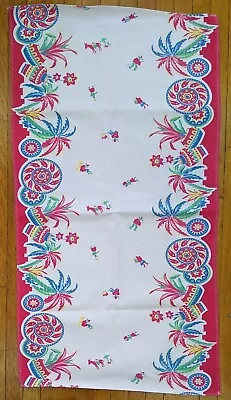 Vtg Heavy Cotton Tea Towel Mexican Fiesta Red Blue Green 32 X 27 21AS01 (T93) • $12.50