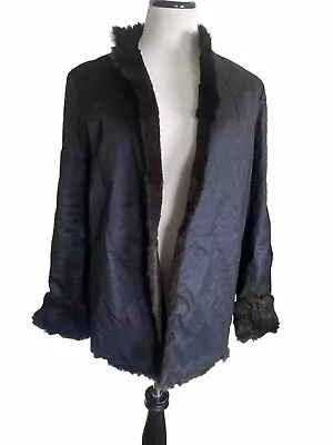 Cividini Women's Genuine Rabbit Fur Coat Black Size Large Reversible EUC • £114.85