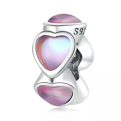 $26.99 • Buy SOLID Sterling Silver Pink Blushing Hearts Spacer Charm By YOUnique Designs