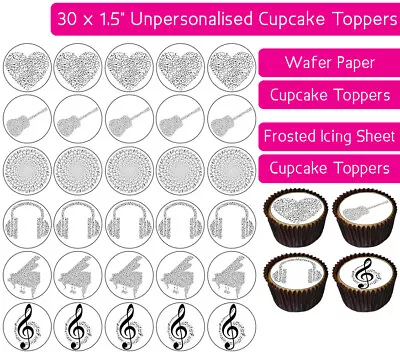 30 Musical Notes Shapes Edible Wafer & Icing Cupcakes Toppers Birthday Party Uk • £2.25