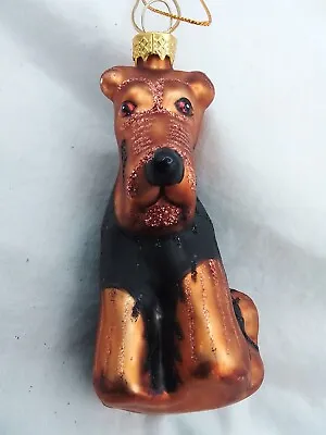 AIREDALE WELSH TERRIER DOG Brown Black Christmas Ornament Blown Mercury Glass • $19.99