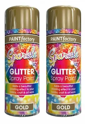 2 X Glitter Effect Gold Aerosol Spray Paint Decorative Creative Crafts Christmas • £6.99