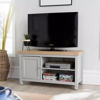 Grey Oak TV Stand Two Tone 1 Door Cabinet Television Unit Open Shelf Cable Tidy • £64.99
