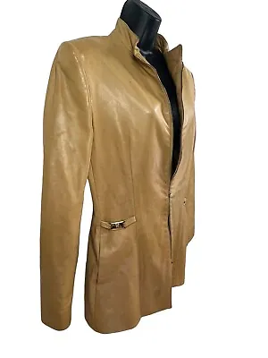 Vintage Women's ST. JOHN Lambs Leather Jacket Sz 8 Tan Beige • $39.95