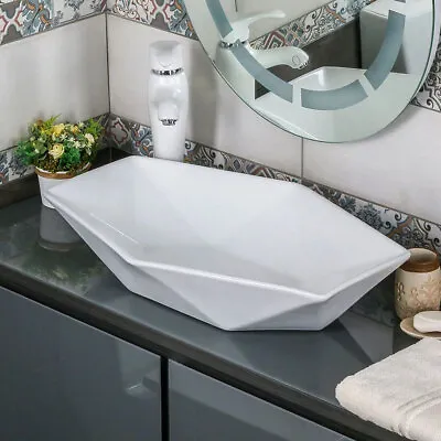 Hexagon Bathroom Vanity Ceramic Wash Basin Counter Top Mount Bowl Cloakroom Sink • £48.95