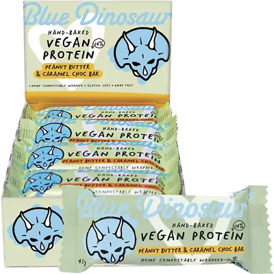 Blue Dinosaur Hand-Baked Vegan Protein Bar PB & Caramel Choc 12x45g • $73.99