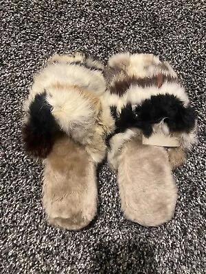 Vintage New! Lara Dee Patchwork Rabbit Fur Slippers Size Xl 9.5-10.5 • $28