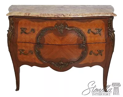 63025EC: Vintage French Louis XV Style Marble Top Marquetry Commode • $1695