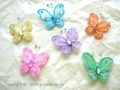 12 X 4.5cm Mesh & Wire Butterflies All One Colour  9 Colours To Choose From • £3.82