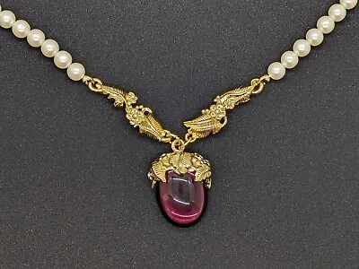 Vintage Edgar BEREBI Pendant Necklace Limited Edition Faux Pearl Acorn Purple • $70