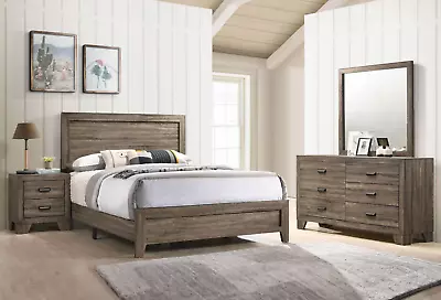 NEW 4PC Rustic Brown Queen King Twin Full Bedroom Set Modern Furniture Bed/D/M/N • $889.99