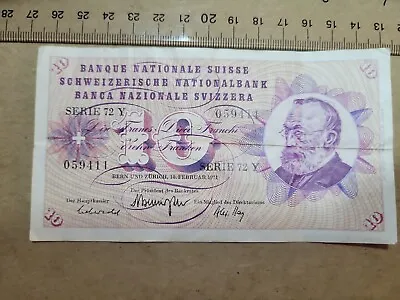 🇨🇭 Switzerland 10 Franken Francs 1972 P-45  P-45r Banknote 020223-3 • $14.99