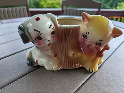 Vintage American Bisque Planter Puppy & Kitten Pottery Mid Century  • $12