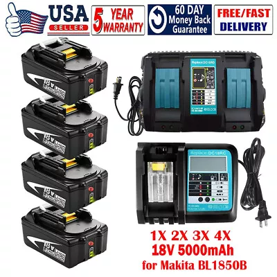 Replace For MAKITA Battery BL1850B BL1860 BL1815 18V 5.0Ah 2-Ports 4A Charger US • $124.80