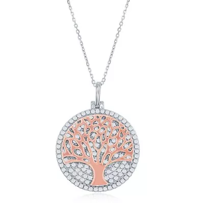 Micro Pave Disc With Center Tree Of Life Necklace - Rose Gold Plated • $129