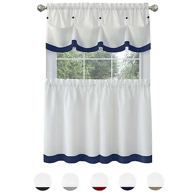 PowerSellerUSA Two-Tone Tier And Valance Kitchen Curtains Set Valances For • $18.49