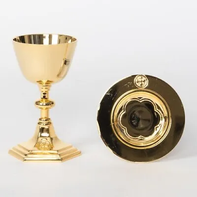 Traditional 4 1/2  Tall GOLD PLATED Mass Kit Travel Chalice & Paten Set #255G • $219