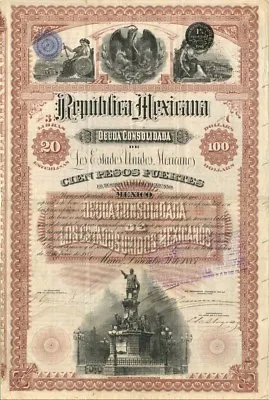  Christopher Columbus  1885 - Republica Mexicana - Mexican Stocks & Bonds • $1695