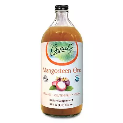 Gopals 100 % PURE Organic MANGOSTEEN ONE Juice Liquid Superfruit  32oz Glass   • $36.95