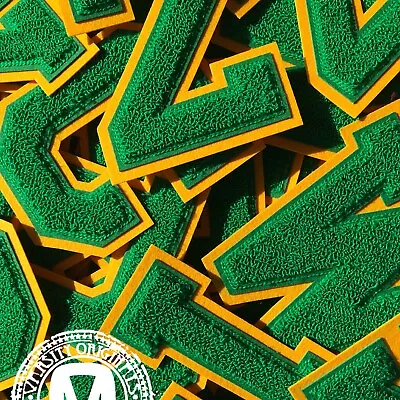 Kelly Green/Gold 6  Chenille Varsity Letter Patches (A-Z) MADE IN USA • $28.99