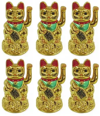 Lot Of 6 XFeng Shui GOLD BECKONING CAT Wealth Lucky Waving Kitty Maneki Neko 4   • $35.98