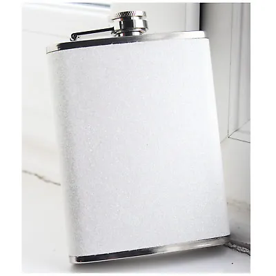 8oz Hip Flask Stainless Steel White Glitter Design Hip Flask Best Quality Flask • £6.99