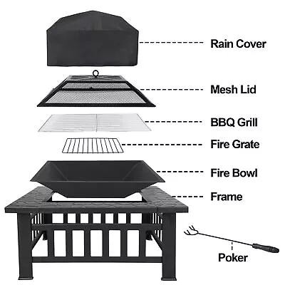 32  Metal Firepit Backyard Patio Garden Square Stove Fire Pit With Cover Outdoor • $47.59