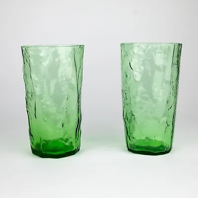 Two Morgantown Green Crinkle Glass Iced Tea 12 Oz Tumbler 1940’s West Virginia • $31.95