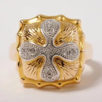 SF China 14k Yellow Gold Silver Filled CZ Maltese Cross Puffy Ring Size 8 • $175