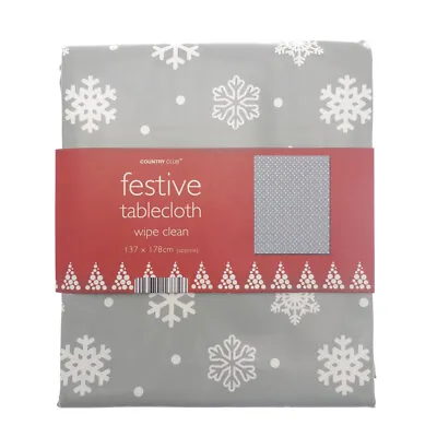 £9.95 • Buy Country Club PVC Tablecloth Grey Snowflake Christmas Table Linen Festive Decor