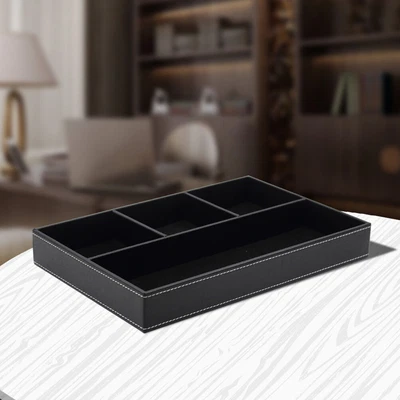 $24.45 • Buy 4 Compartments Leatherette Valet Tray Desk Top Organizer Box