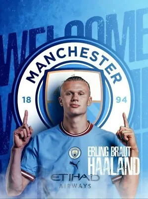 Erling Haaland Manchester City Football Print Poster Satin Art Wall Hanging • £4.99
