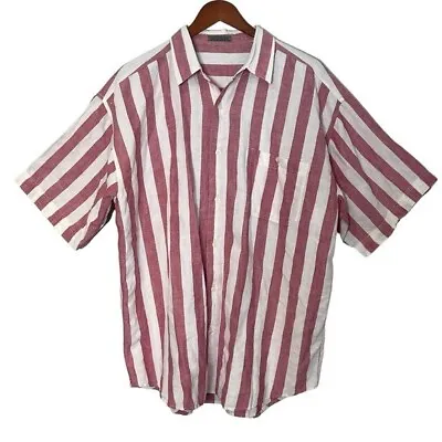 Robert Stock Linen Stripe Button Up Shirt Mens Size L Red And White Short Sleeve • $23.92